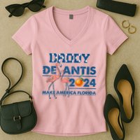 Daddy 2024 Desantis Make America Florida Flamingo And Orange Women's V-Neck T-Shirt