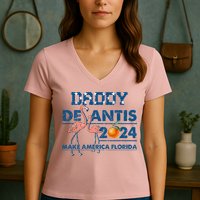 Daddy 2024 Desantis Make America Florida Flamingo And Orange Women's V-Neck T-Shirt