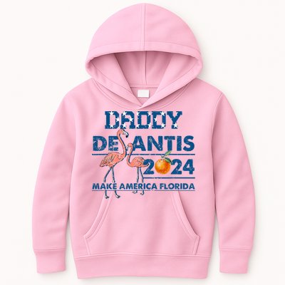 Daddy 2024 Desantis Make America Florida Flamingo And Orange Kids Hoodie