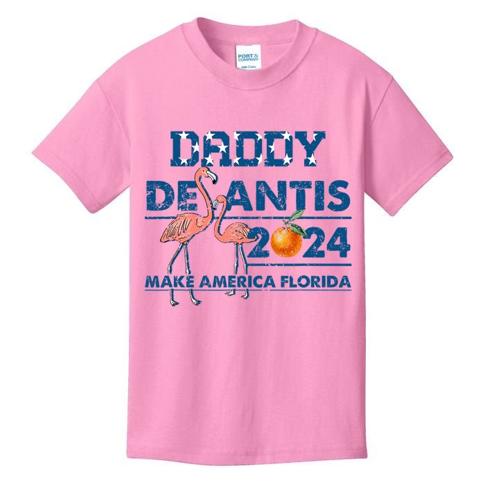 Daddy 2024 Desantis Make America Florida Flamingo And Orange Kids T-Shirt