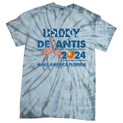 Daddy 2024 Desantis Make America Florida Flamingo And Orange Tie-Dye T-Shirt