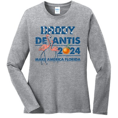 Daddy 2024 Desantis Make America Florida Flamingo And Orange Ladies Long Sleeve Shirt