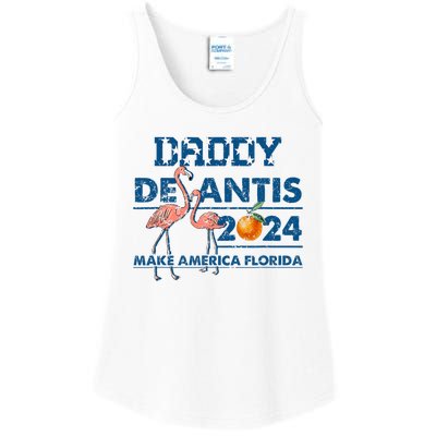 Daddy 2024 Desantis Make America Florida Flamingo And Orange Ladies Essential Tank