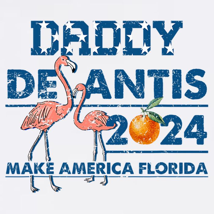 Daddy 2024 Desantis Make America Florida Flamingo And Orange Flat Bill Trucker Hat