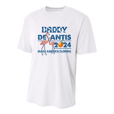 Daddy 2024 Desantis Make America Florida Flamingo And Orange Youth Performance Sprint T-Shirt