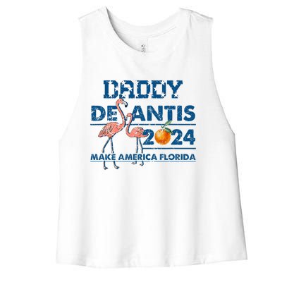 Daddy 2024 Desantis Make America Florida Flamingo And Orange Women's Racerback Cropped Tank