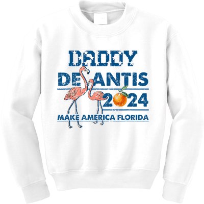Daddy 2024 Desantis Make America Florida Flamingo And Orange Kids Sweatshirt
