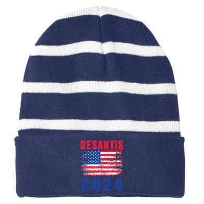 Desantis 2024 Election Ron Desantis For President In 2024 Striped Beanie with Solid Band