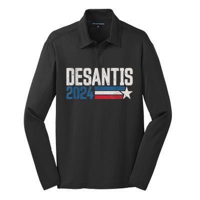 Desantis 2024 For President Vintage Distressed Desantis 2024 Silk Touch Performance Long Sleeve Polo