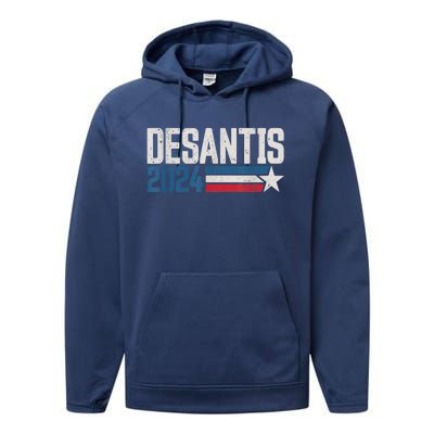 Desantis 2024 For President Vintage Distressed Desantis 2024 Performance Fleece Hoodie