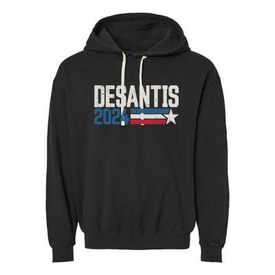 Desantis 2024 for President Vintage Distressed Desantis 2024 Garment-Dyed Fleece Hoodie