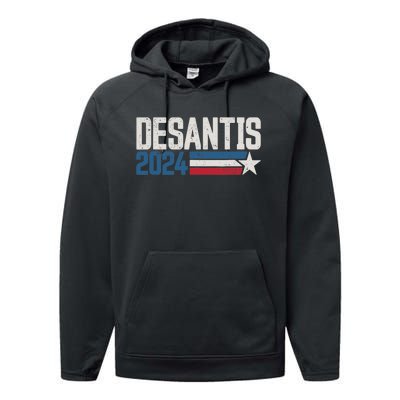 Desantis 2024 for President Vintage Distressed Desantis 2024 Performance Fleece Hoodie