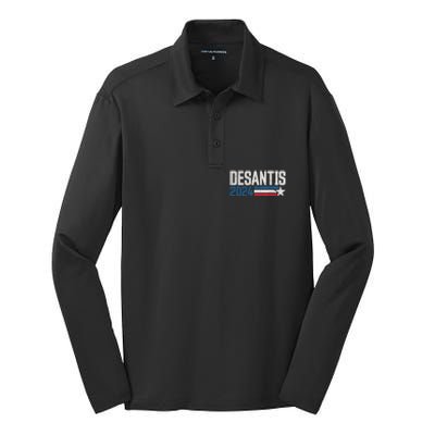 Desantis 2024 For President Vintage Distressed Desantis 2024 Silk Touch Performance Long Sleeve Polo