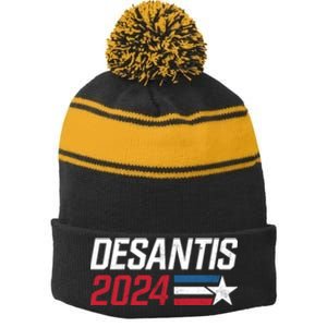 Desantis 2024 For President Ron Desantis Governor Make America Florida Stripe Pom Pom Beanie