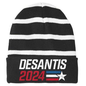 Desantis 2024 For President Ron Desantis Governor Make America Florida Striped Beanie with Solid Band