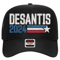 Desantis 2024 For President Vintage Distressed Desantis 2024 High Crown Mesh Back Trucker Hat