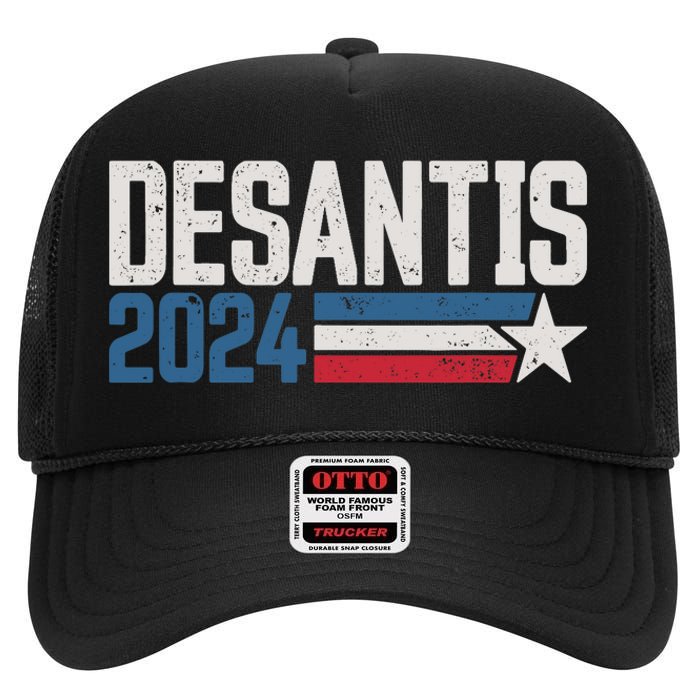 Desantis 2024 For President Vintage Distressed Desantis 2024 High Crown Mesh Back Trucker Hat