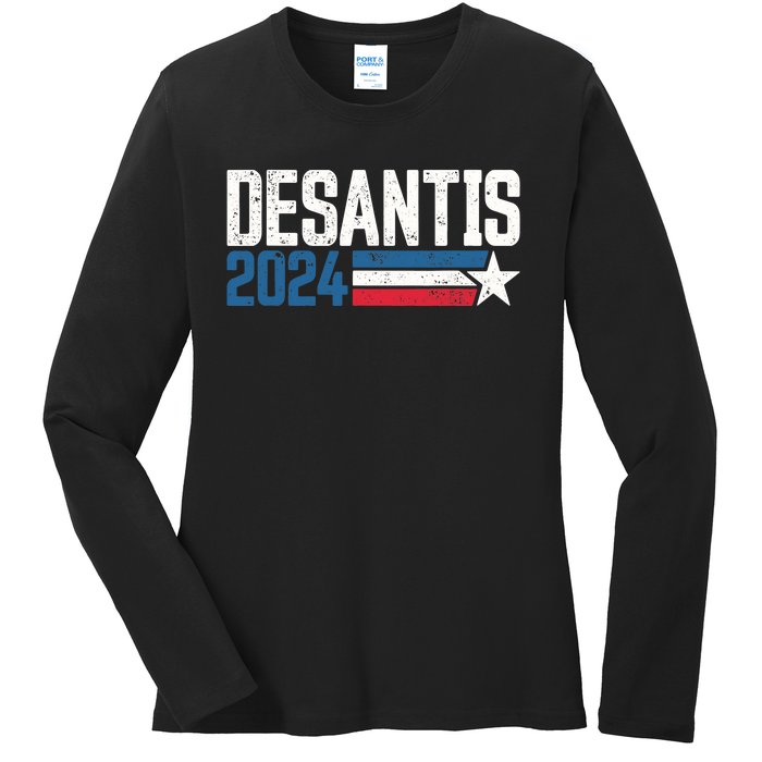 Desantis 2024 for President Vintage Distressed Desantis 2024 Ladies Long Sleeve Shirt