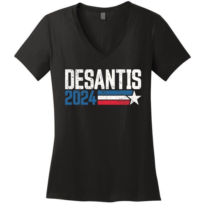 Desantis 2024 for President Vintage Distressed Desantis 2024 Women's V-Neck T-Shirt