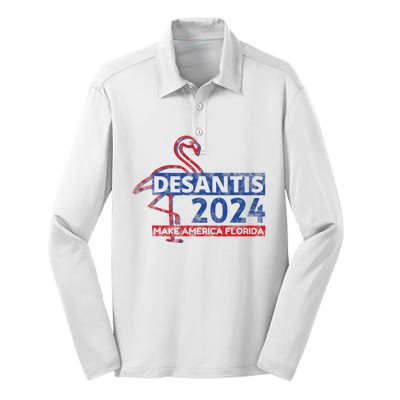 DESANTIS 2024, Make America Florida, American Flamingo Silk Touch Performance Long Sleeve Polo