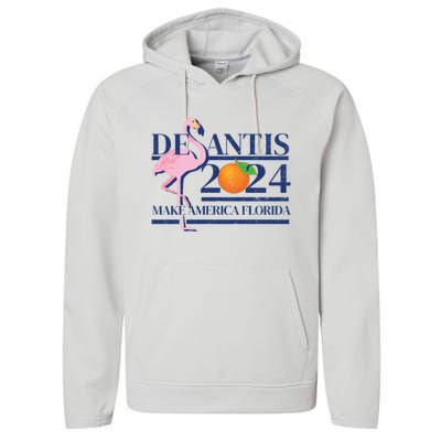 Desantis 2024 Make America Florida Flamingo Election Cute Gift Performance Fleece Hoodie