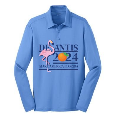 Desantis 2024 Make America Florida Flamingo Election Cute Gift Silk Touch Performance Long Sleeve Polo