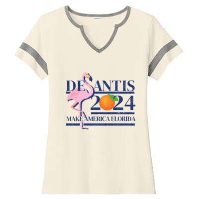 Desantis 2024 Make America Florida Flamingo Election Cute Gift Ladies Halftime Notch Neck Tee