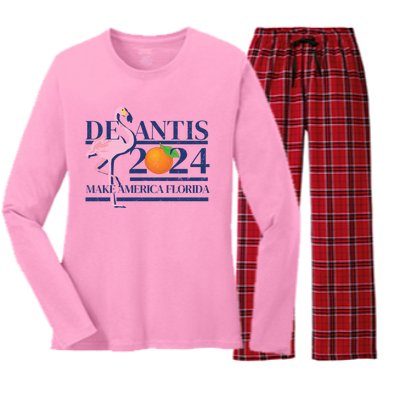 Desantis 2024 Make America Florida Flamingo Election Cute Gift Women's Long Sleeve Flannel Pajama Set 