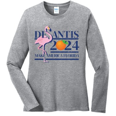 Desantis 2024 Make America Florida Flamingo Election Cute Gift Ladies Long Sleeve Shirt