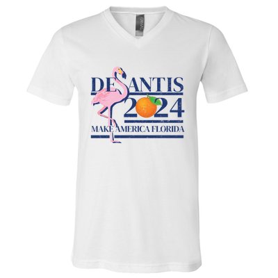 Desantis 2024 Make America Florida Flamingo Election Cute Gift V-Neck T-Shirt