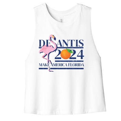 Desantis 2024 Make America Florida Flamingo Election Cute Gift Women's Racerback Cropped Tank