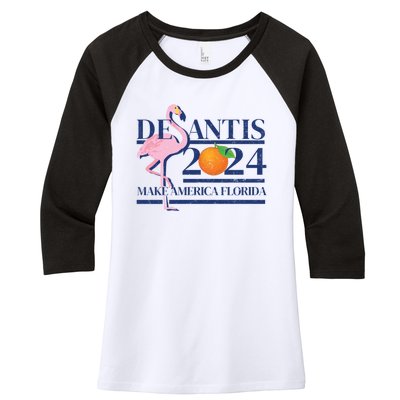 Desantis 2024 Make America Florida Flamingo Election Cute Gift Women's Tri-Blend 3/4-Sleeve Raglan Shirt