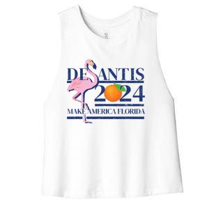 DeSantis 2024 Make America Florida Flamingo Election Women's Racerback Cropped Tank