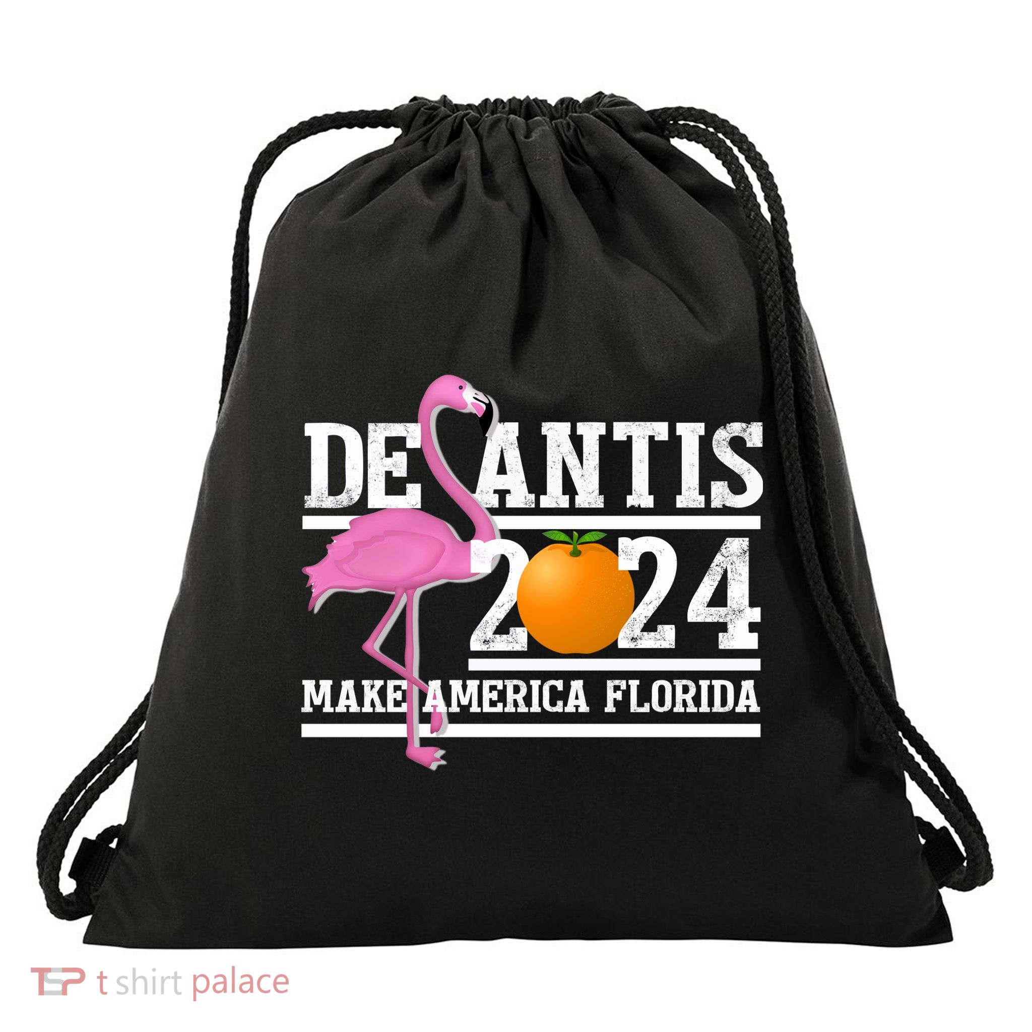 DeSantis 2024 Make America Florida Flamingo Election Drawstring Bag