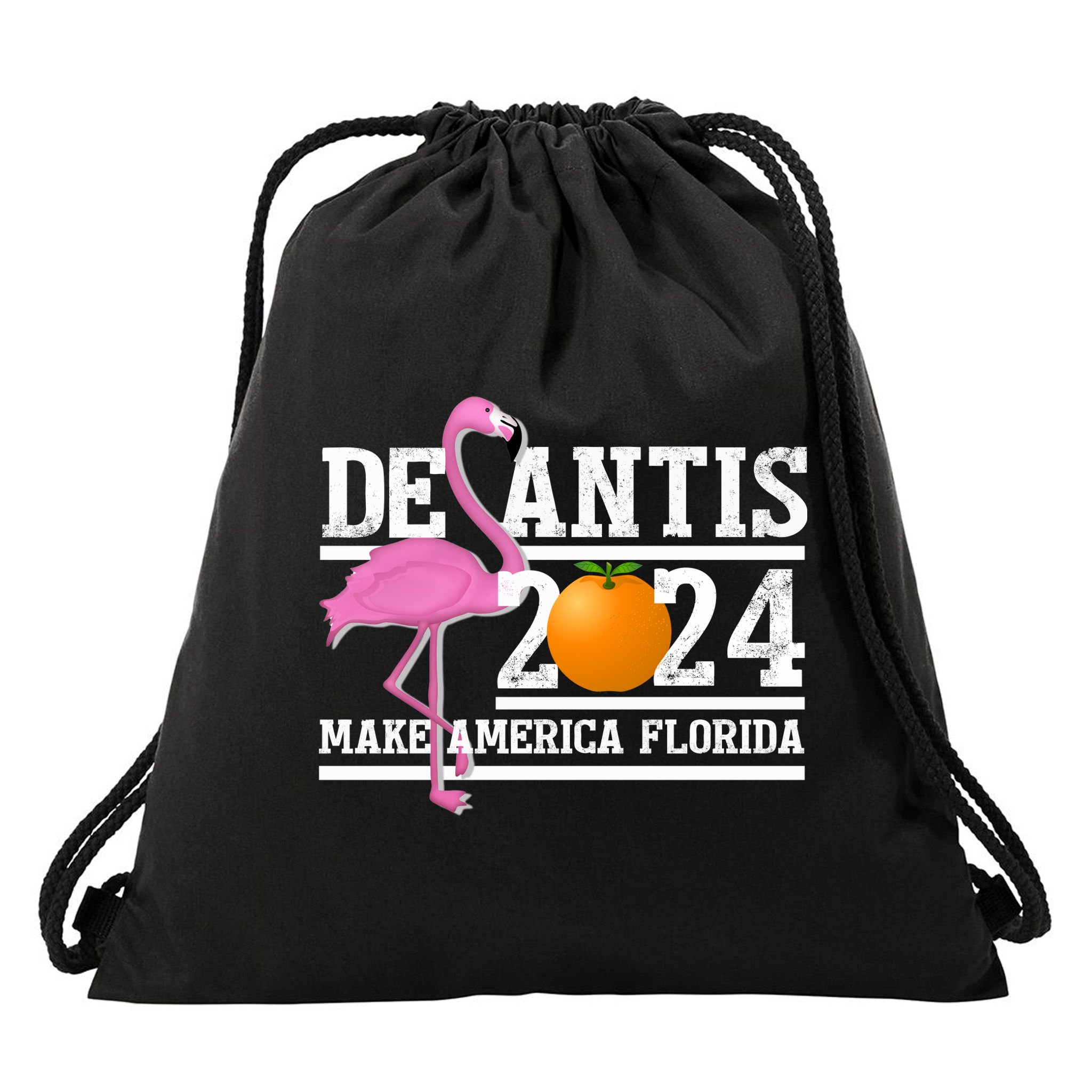 DeSantis 2024 Make America Florida Flamingo Election Drawstring Bag