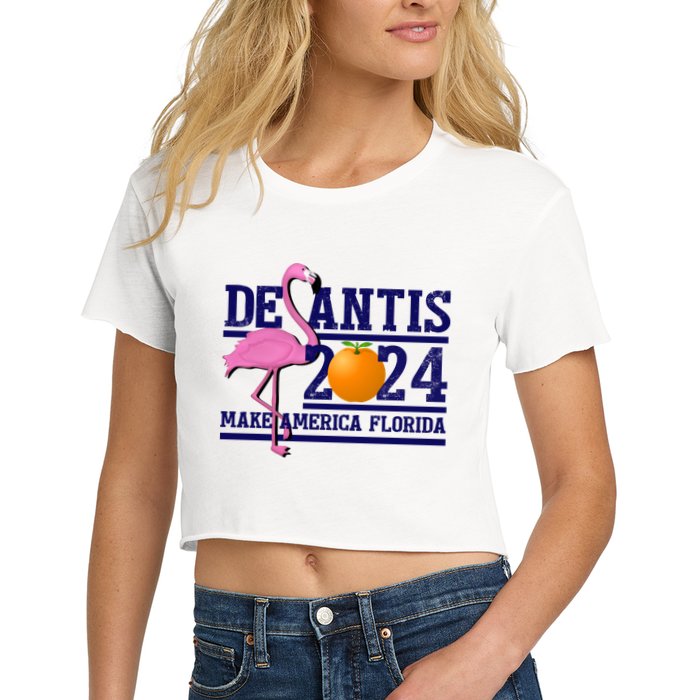 DeSantis 2024 Make America Florida Flamingo Election Women's Crop Top Tee