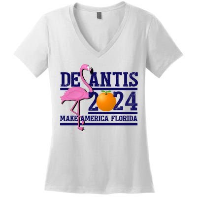DeSantis 2024 Make America Florida Flamingo Election Women's V-Neck T-Shirt