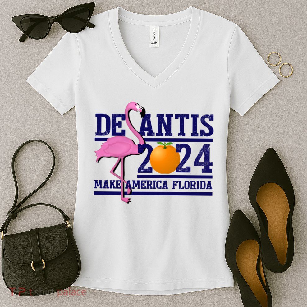 DeSantis 2024 Make America Florida Flamingo Election Women's V-Neck T-Shirt