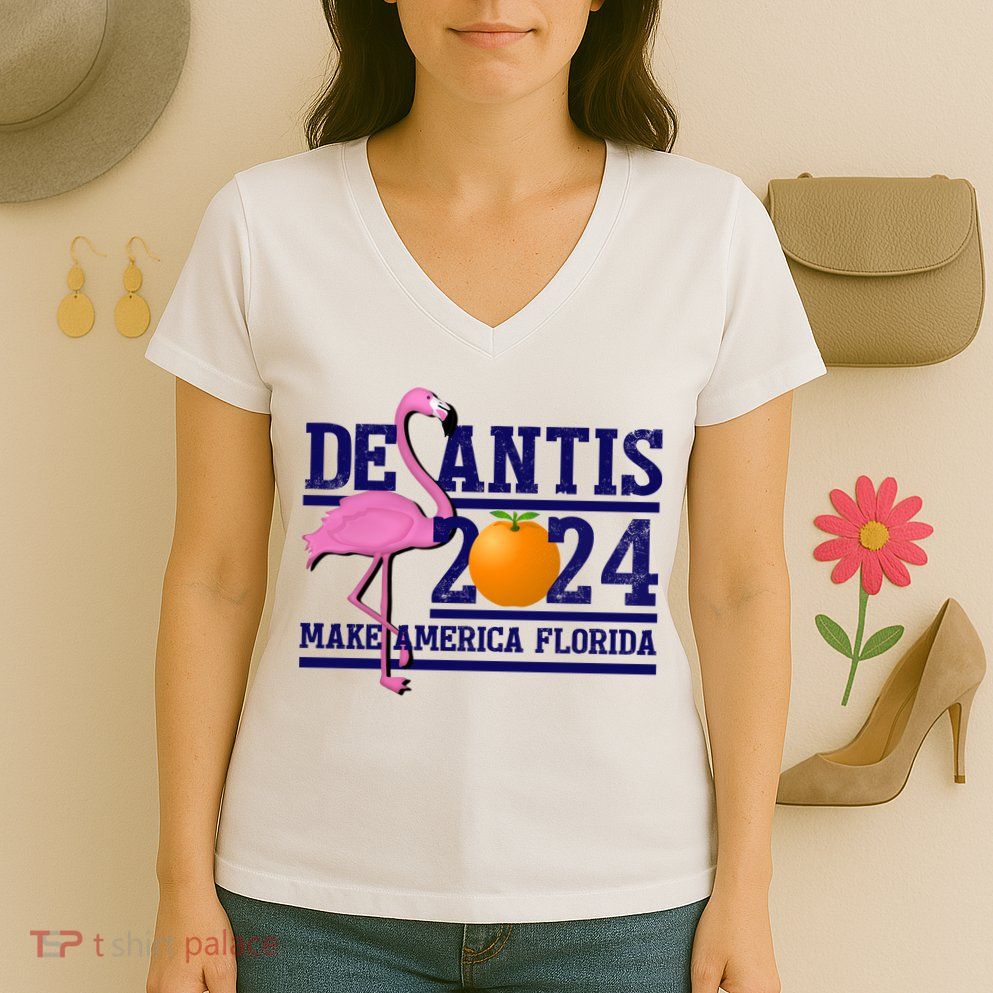 DeSantis 2024 Make America Florida Flamingo Election Women's V-Neck T-Shirt