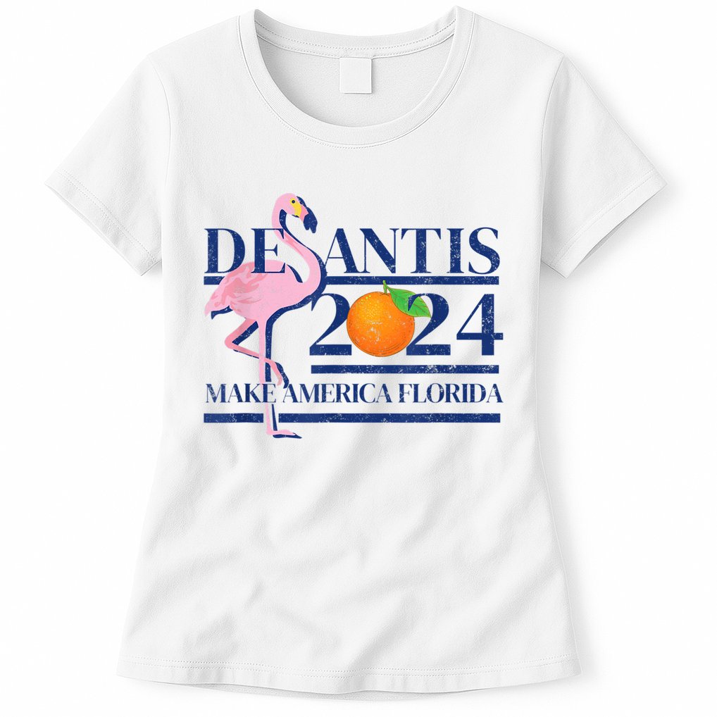 DeSantis 2024 Make America Florida Flamingo Election Womens T-Shirt