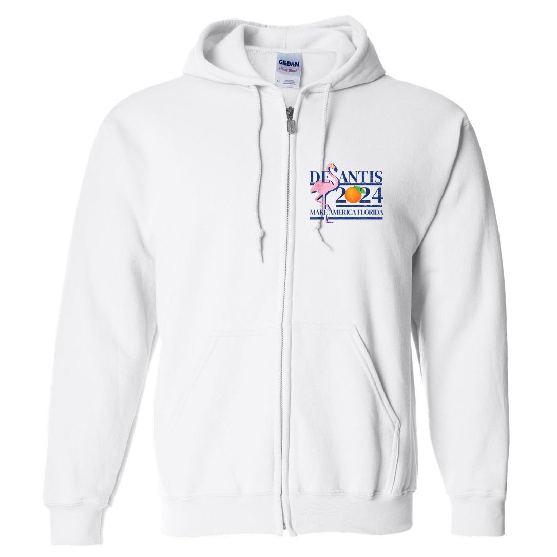 DeSantis 2024 Make America Florida Flamingo Election Full Zip Hoodie