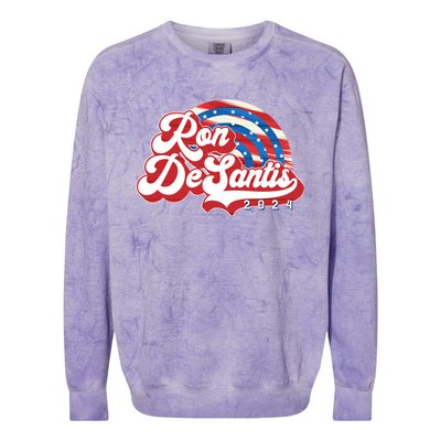 Desantis 2024 Make America Florida Election Retro Distressed Gift Colorblast Crewneck Sweatshirt