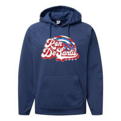 Desantis 2024 Make America Florida Election Retro Distressed Gift Performance Fleece Hoodie