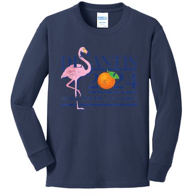 Desantis 2024 Make America Florida Flamingo Kids Long Sleeve Shirt