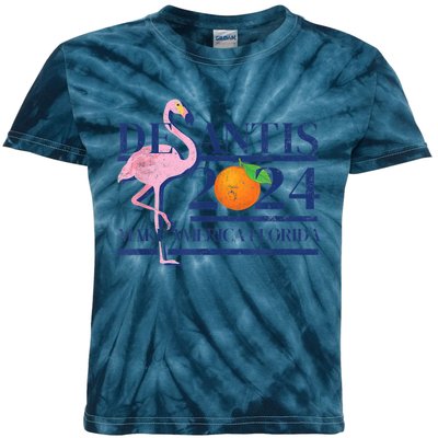 Desantis 2024 Make America Florida Flamingo Kids Tie-Dye T-Shirt