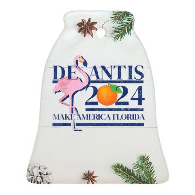 Desantis 2024 Make America Florida Flamingo Ceramic Bell Ornament