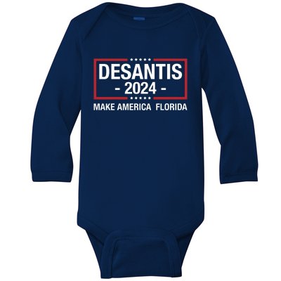 DeSantis 2024 Make America Florida Vintage US Flag Baby Long Sleeve Bodysuit