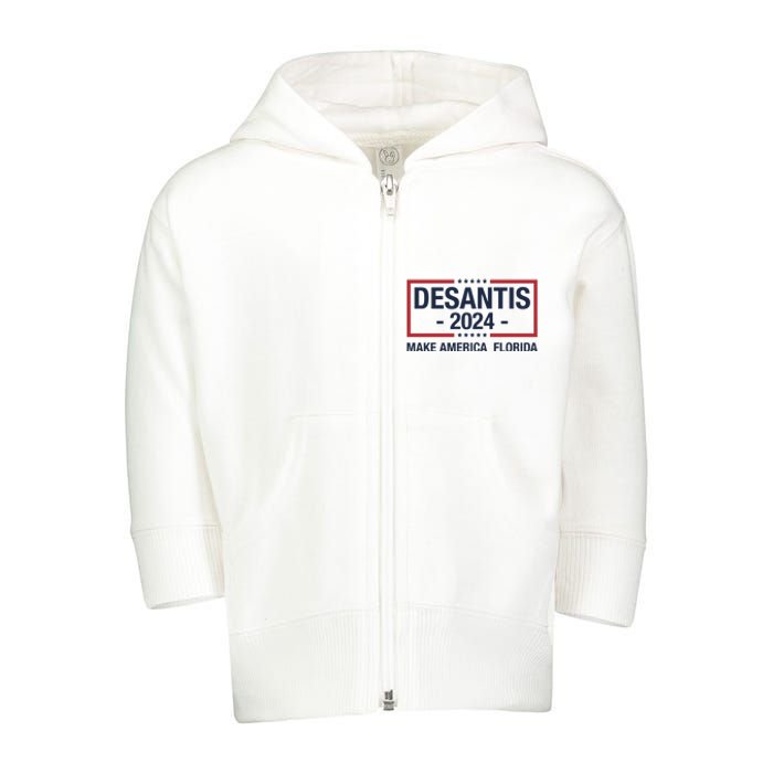 DeSantis 2024 Make America Florida Vintage US Flag Toddler Zip Fleece Hoodie