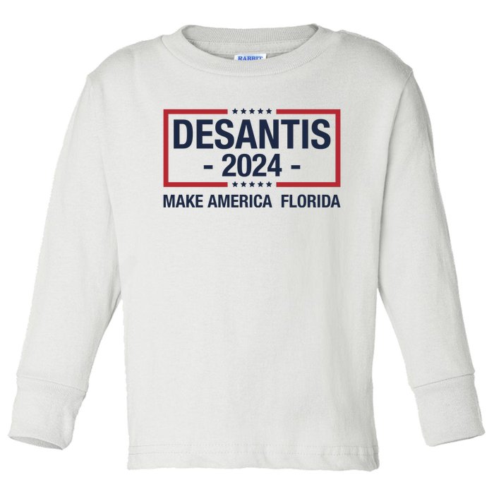 DeSantis 2024 Make America Florida Vintage US Flag Toddler Long Sleeve Shirt