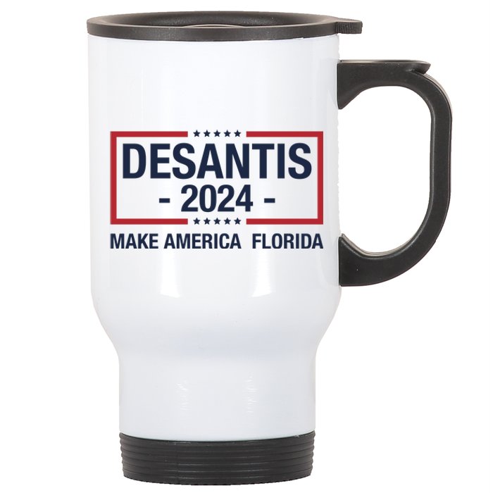 DeSantis 2024 Make America Florida Vintage US Flag Stainless Steel Travel Mug